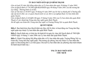 Quyết định 9640/2006/QĐ-UBND Quy chế tổ chức hoạt động Trung tâm Dạy nghề quận Bình Thạnh