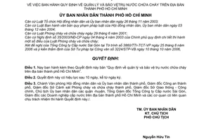 Quyết định 182/2006/QĐ-UBND quản lý  bảo vệ trụ nước chữa cháy thành phố Hồ Chí Minh