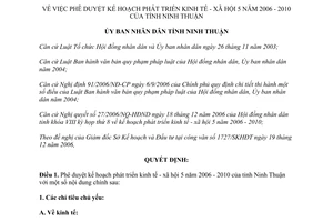 Quyết định 336/2006/QĐ-UBND Kế hoạch phát triển kinh tế xã hội 2006 2010 Ninh Thuận