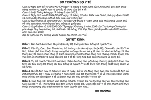 Quyết định 40/2006/QĐ-BYT Hệ thống chỉ tiêu thống kê ngành Y tế