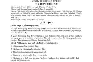 Quyết định 285/2006/QĐ-TTg nội dung thẩm quyền,tổ chức thực hiện Quy trình vận hành hồ chứa thủy điện