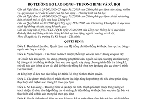 Quyết định 12/2006/QĐ-LĐTBXH  Hệ thống chỉ tiêu thống kê thuộc lĩnh vực lao động - người có công và xã hội