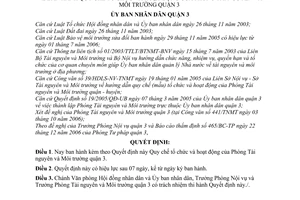 Quyết định 43/2006/QĐ-UBND Quy chế tổ chức hoạt động Phòng Tài nguyên và Môi trường quận 3