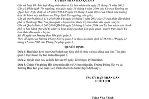 Quyết định 42/2006/QĐ-UBND quy chế tổ chức hoạt động ban tôn giáo quận 3