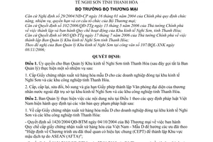 Quyết định 37/2006/QĐ-BTM ủy quyền thực hiện nhiệm vụ cho Ban Quản lý Khu kinh tế Nghi Sơn tỉnh Thanh Hóa