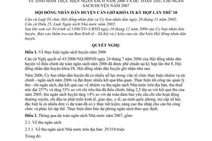 Nghị quyết 50/2006/NQ-HĐND tình hình thực hiện ngân sách năm 2006 và dự toán thu, chi ngân sách huyện năm 2007