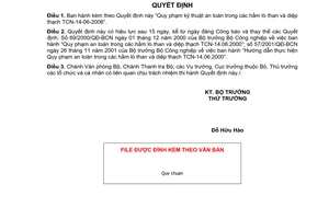 Quyết định 47/2006/QĐ-BCN Quy phạm kỹ thuật an toàn hầm lò than diệp thạch TCN-14-06-2006