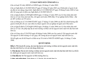 Quyết định 3069/QĐ-UBND 2006 phê duyệt đề cương dự toán lập dự án môi trường khảo sát tài nguyên nước Sơn La