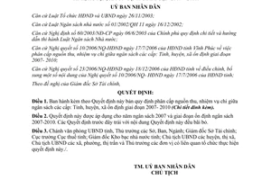 84/2006/QĐ-UBND phân cấp nguồn thu nhiệm vụ chi giữa ngân sách các cấp