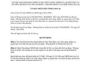 Quyết định 91/2006/QĐ-UBND chức năng nhiệm vụ quyền hạn Sở LĐTB&XH Lào Cai