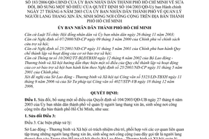 Quyết định 183/2006/QĐ-UBND quản lý người lang thang xin ăn, sinh sống nơi công cộng  thành phố Hồ Chí Minh sửa đổi 104/2003/QĐ-UB