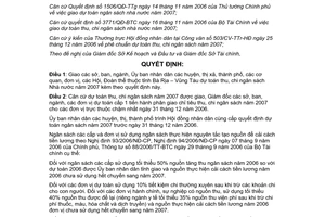 Quyết định 4721/2006/QĐ-UBND giao dự toán thu chi ngân sách năm 2007 Bà Rịa Vũng Tàu