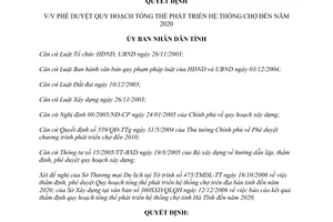 Quyết định 73/2006/QĐ-UBND tổng thể phát triển hệ thống chợ đến 2020 tỉnh Hà Tĩnh