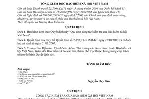 Quyết định 3592/QĐ-BHXH  công tác kiểm tra Bảo hiểm xã hội Việt Nam