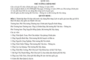 Quyết định 1690/QĐ-TTg  thành lập Ban Chỉ đạo nhà nước xây dựng Bảo tàng Lịch sử quốc gia