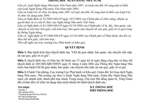 Quyết định  60/2006/QĐ-NHNN Chế độ giao nhận, bảo quản, vận chuyển tiền mặt, tài sản quý, giấy tờ có giá