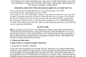 Nghị quyết 60/2006/NQ-HĐND quy định chế độ khen, thưởng tập thể, cá nhân đạt thành tích cao cuộc thi quốc gia, khu vực và thế giới  trong các lĩnh vực