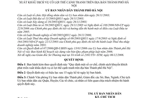 Quyết định 240/2006/QĐ-UBND cơ chế, chính sách khuyến khích phát triển xuất khẩu dịch vụ có lợi thế cạnh tranh thành phố Hà Nội