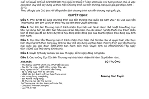 Quyết định 39/2006/QĐ-BTM Phê duyệt bổ sung Chương trình xúc tiến thương mại quốc gia 2007