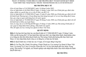 Quyết định 42/2006/QĐ-BYT nhập khẩu thuốc thành phẩm chưa có số đăng ký,gia hạn thời hạn hiệu lực 17/2006/QĐ-BYT
