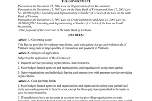 Decree of Government No. 161/2006/ND-CP of December 28, 2006 providing for cash payment