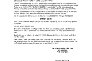 Quyết định 131/2006/QĐ-UBND mức thu viện phí cơ sở y tế công lập tỉnh Hưng Yên