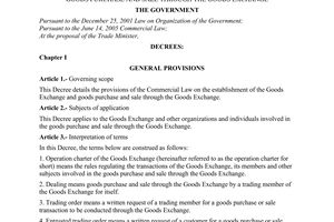 Decree of Government No. 158/2006/ND-CP of December 28, 2006 detailing the implementation of the commercial law regarding goods purchase and sale through the goods exchange