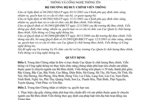 Quyết định 1193/QĐ-BBCVT chức năng, nhiệm vụ, quyền hạn cơ cấu tổ chức Trung tâm chứng nhận thuộc Cục quản lý chất lượng bưu chính, viễn thông,CNTT