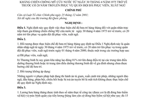 Nghị định 159/2006/NĐ-CP chế độ hưu trí đối với quân nhân trực tiếp tham gia kháng chiến chống Mỹ