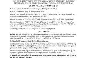 Quyết định 156/2006/QĐ-UBND sửa đổi 39/2005/QĐ-UBND cấp giấy chứng nhận quyền sử dụng đất Nghệ An