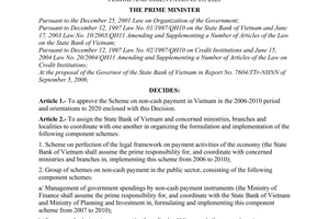 Decision No. 291/2006/QD-TTg of the Prime Minister of Government, approving the scheme on non-cash payment in Vietnam in the 2006-2010 period and orientations to 2020