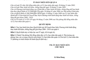 Quyết định 1728/2006/QĐ-UBND Chương trình thực hành tiết kiệm, chống lãng phí 2006 2010 quận 4