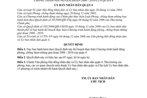 Quyết định 1727/2006/QĐ-UBND Chương trình hành động phòng, chống tham nhũng 2006 2010 quận 4
