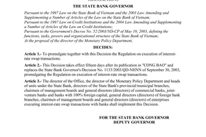 Decision No.62/2006/QD-NHNN of the State bank, promulgating the regulation on execution of interest-rate swap transactions
