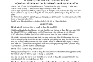 Nghị quyết 54/2006/NQ-HĐND thông qua kế hoạch sử dụng đất năm 2007