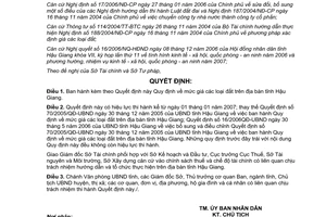 Quyết định 50/2006/QĐ-UBND quy định mức giá đất trên địa bàn tỉnh Hậu Giang