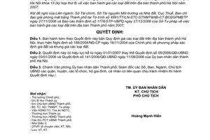 Quyết định 242/2006/QĐ-UBND giá đất trên địa bàn thành phố Hà Nội năm 2007