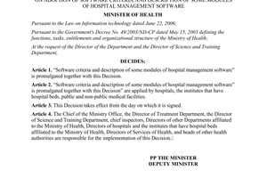 Decision No. 5573/QD-BYT software criteria description of some modules of hospital management software