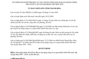 Quyết định 3923/2006/QĐ-UBND hỗ trợ đầu tư xây dựng công sở cơ quan hành chính 2007-2010 Thanh Hóa