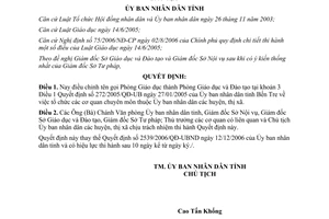 Quyết định 2705/2006/QĐ-UBND điều chỉnh tên gọi Phòng Giáo dục Bến Tre