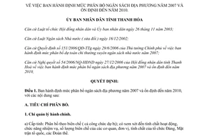 Quyết định 3921/2006/QĐ-UBND phân bổ ngân sách địa phương 2007 ổn định đến 2010 Thanh Hoá