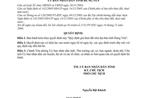 Quyết định 132/2006/QĐ-UBND giá thuê đất trên địa bàn tỉnh Hưng Yên