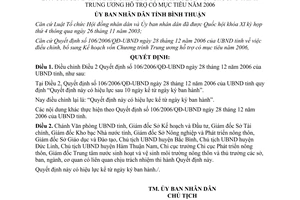 Quyết định 108/2006/QĐ-UBND điều chỉnh kế hoạch vốn trung ương hỗ trợ Bình Thuận