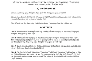 Quyết định 5574/QĐ-BYT hướng dẫn xây dựng dự án ứng dụng Công nghệ thông tin