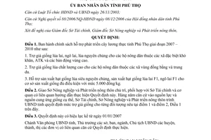 Quyết định 3669/2006/QĐ-UBND chính sách hỗ trợ phát triển cây lương thực Phú Thọ 2007 2010