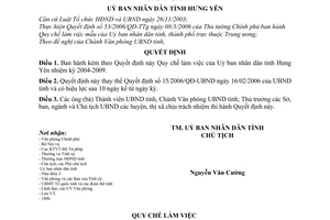 Quyết định 135/2006/QĐ-UBND Quy chế làm việc  Uỷ ban nhân dân tỉnh