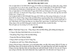 Quyết định 24/2006/QĐ-BTS thành lập Công ty mẹ - Tổng công ty Hải sản Biển Đông