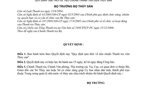 Quyết định 28/2006/QĐ-BTS  tiêu chuẩn Thanh tra viên Thủy sản