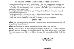 Quyết định 119/2006/QĐ-BNN “Danh mục phân bón phải chứng nhận chất lượng phù hợp tiêu chuẩn ngành”