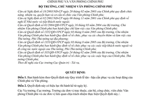 Quyết định 1846/QĐ-VPCP Quy trình lễ tân hậu cần phục vụ hoạt động  Chính phủ, Văn phòng Chính phủ